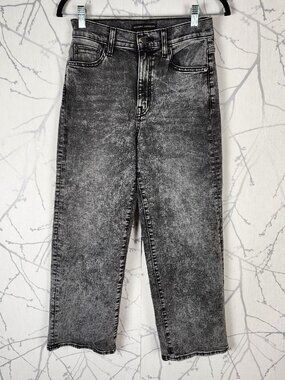 Modern American Gray Wash Stretch Denim High Rise Wide Leg Crop Jeans